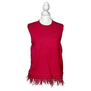 52SevenWomen's Pink Sleeveless Knit Top with Feather Trim Hem Sz: Lg